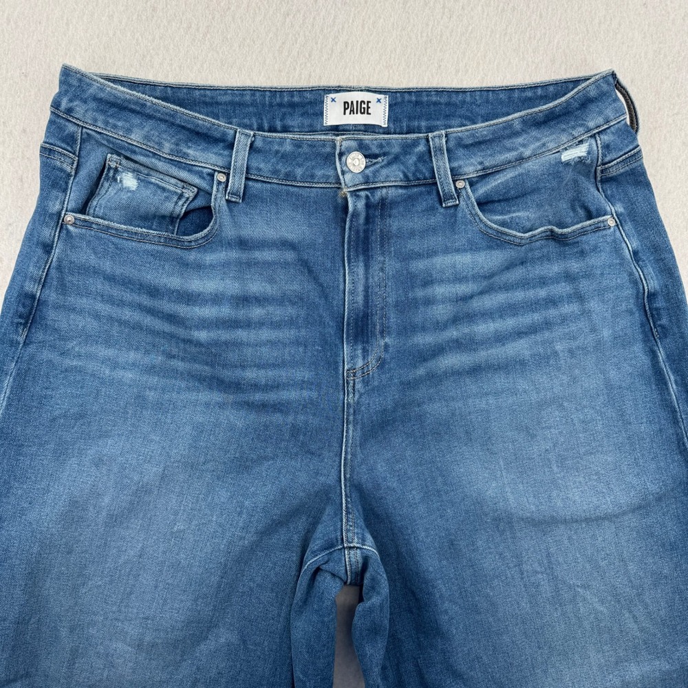 Paige Anessa High Rise Wide Leg Jeans Flamenco Distressed Blue Women 18W (38x30)